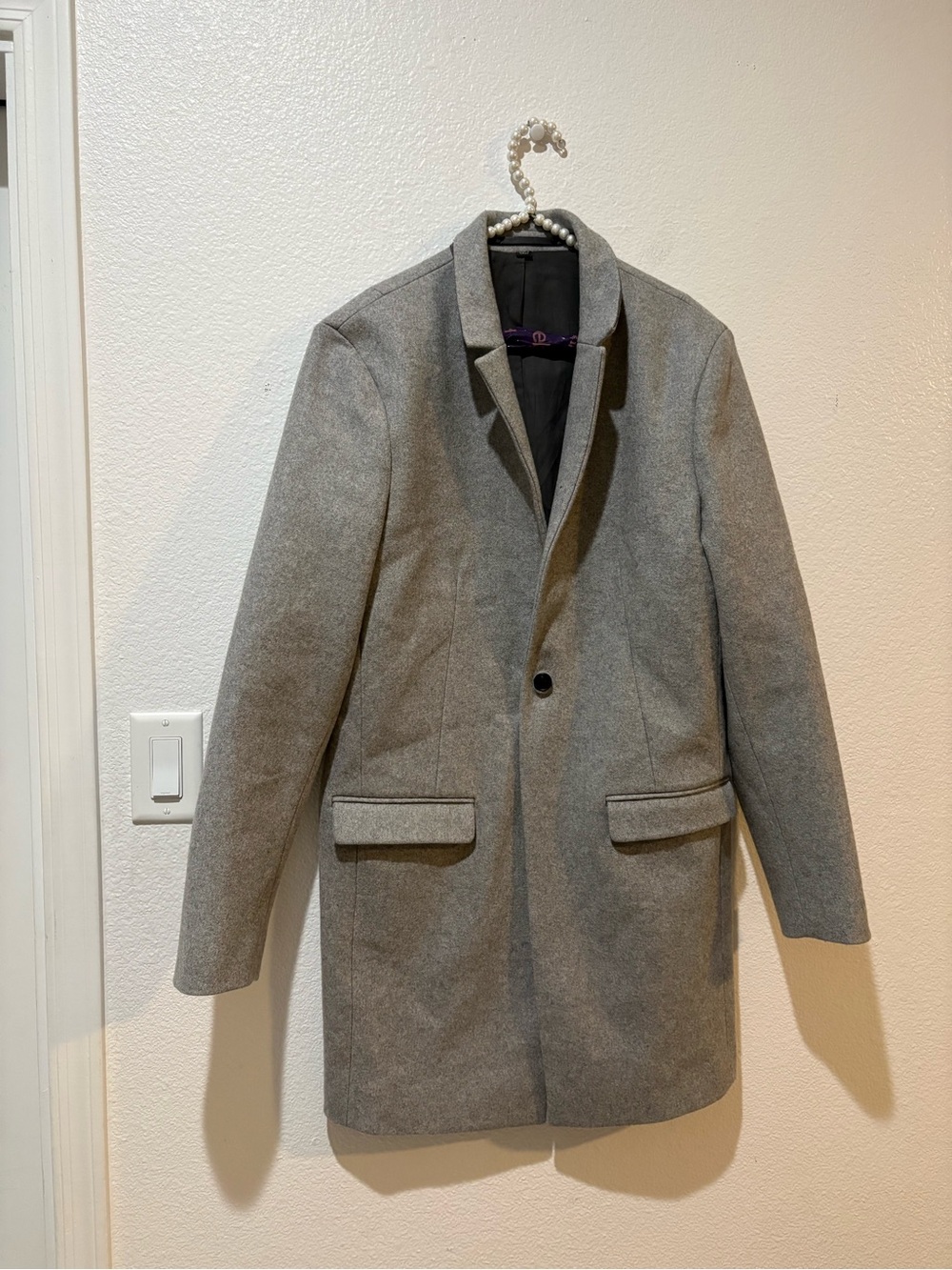 AllSaints 38 Wool Italian Grey Single-Button Pea Coat